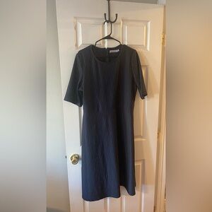 Blue striped Midi Dress with Crew Neck for Work